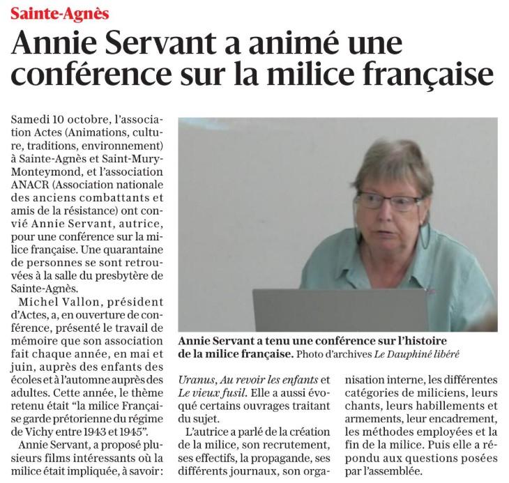 Annie servant a anime une conference sur la milice francaise
